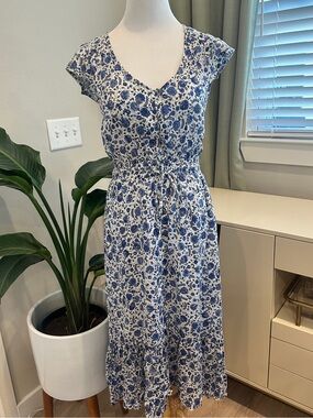 Lucky Brand Blue and White Floral Midi Dress
